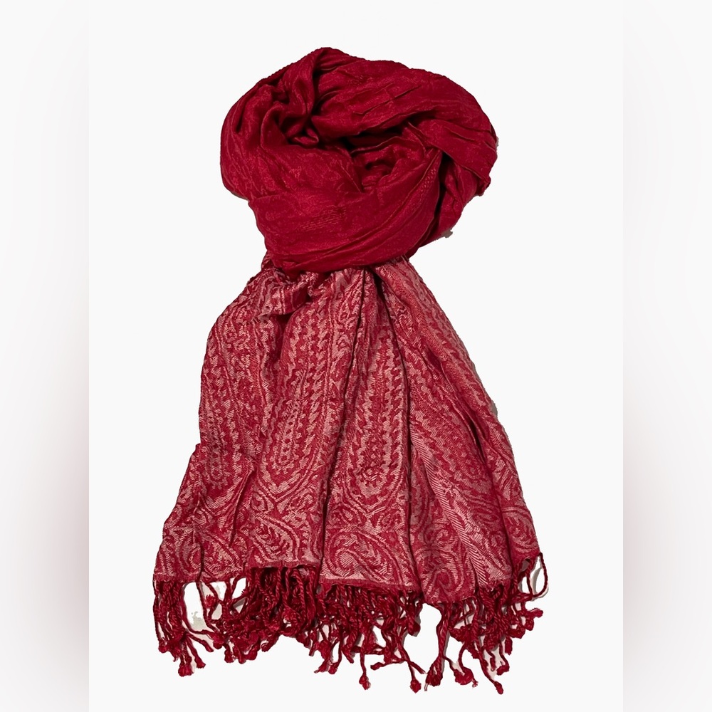 🥏 3 for $20
Two Toned Red Paisley Scarf with Fringe